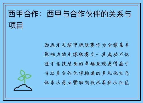 西甲合作：西甲与合作伙伴的关系与项目