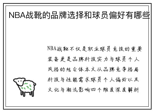 NBA战靴的品牌选择和球员偏好有哪些